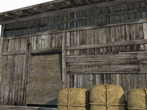 Oude Aziatische architectuur arme houten huizen 3D Model