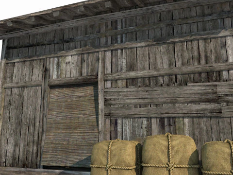 प्राचीन एशियाई वास्तुकला में खराब लकड़ी के घर 3D मॉडल