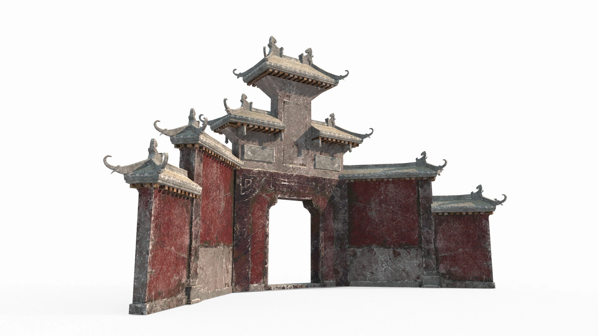 Ancient Asian architecture Taoist mountain gate 3D Model .c4d .max .obj .3ds .fbx .stl .blend 