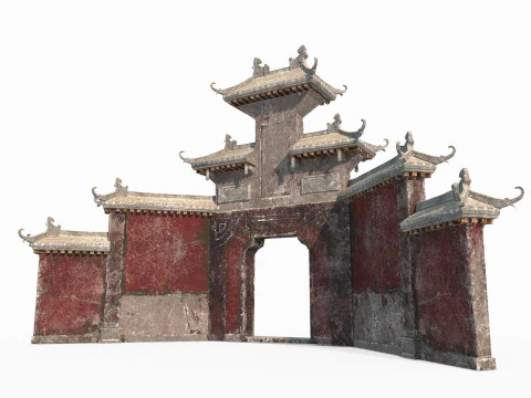 Ancient Asian architecture Taoist mountain gate 3D Model