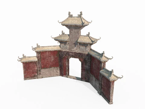 Ancient Asian architecture Taoist mountain gate 3D Model