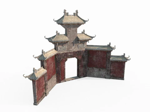 Ancient Asian architecture Taoist mountain gate 3D Model
