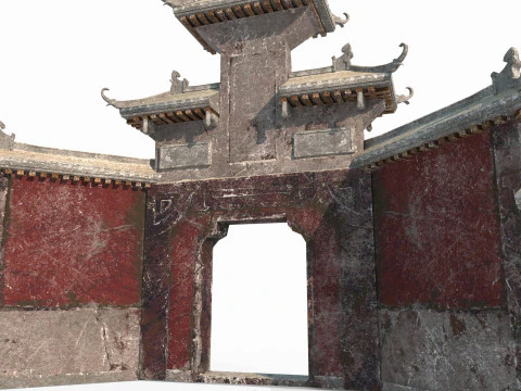 Ancient Asian architecture Taoist mountain gate 3D Model