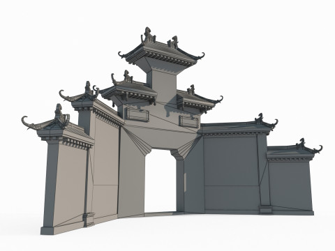 Древняя азиатская архитектура Даосские горные ворота 3D Модель