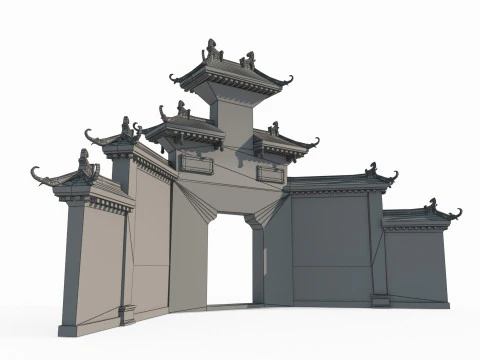 Ancient Asian architecture Taoist mountain gate 3D Model