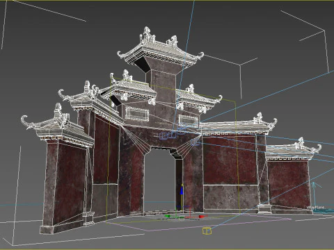 Ancient Asian architecture Taoist mountain gate 3D Model