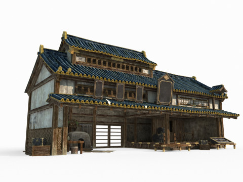 प्राचीन एशियाई वास्तुकला की दुकानें और कार्यशालाएँ 3D मॉडल
