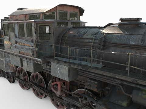 Railway vehicle old-style war damaged locomotive 3D Model