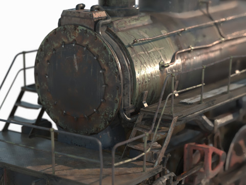 Railway vehicle old-style war damaged locomotive 3D Model