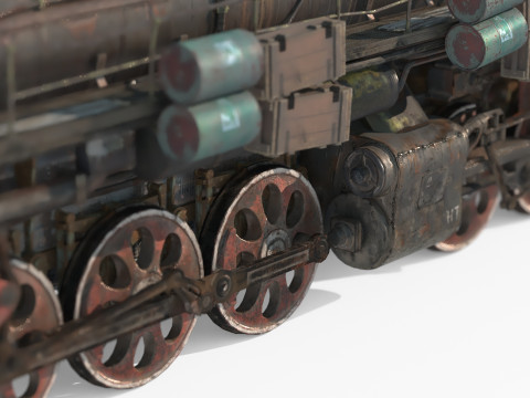 Railway vehicle old-style war damaged locomotive 3D Model