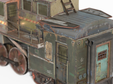 Railway vehicle old-style war damaged locomotive 3D Model