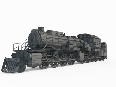 Railway vehicle old-style war damaged locomotive 3D Model