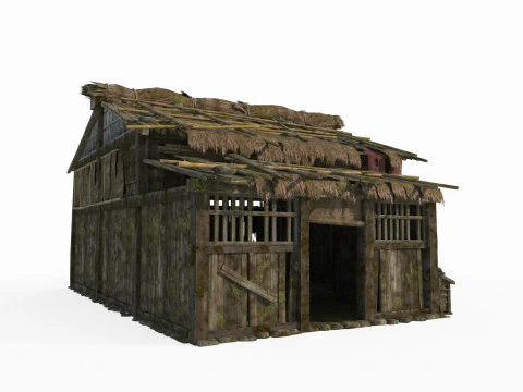 Asiatische antike Architektur verarmte Wohnraum 3D Modell