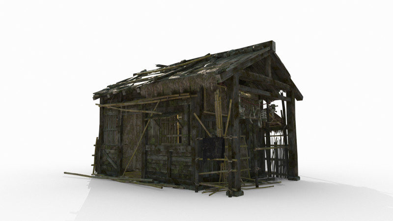 Antigas casas de madeira de arquitetura asi&aacute;tica e casas de palha Modelo 3D .c4d .max .obj .3ds .fbx .stl .blend 