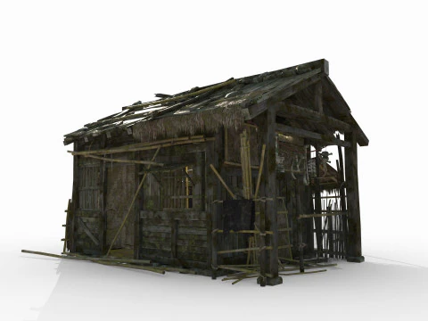 Alte Holzh&auml;user und strohgedeckte H&uuml;tten in asiatischer Architektur 3D Modell