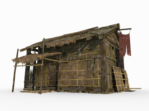 Antigas casas de madeira de arquitetura asi&aacute;tica e casas de palha Modelo 3D