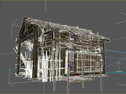 Antigas casas de madeira de arquitetura asi&aacute;tica e casas de palha Modelo 3D
