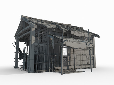 Antigas casas de madeira de arquitetura asi&aacute;tica e casas de palha Modelo 3D