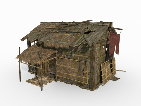 Antigas casas de madeira de arquitetura asi&aacute;tica e casas de palha Modelo 3D