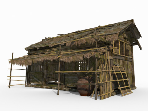 Antigas casas de madeira na &Aacute;sia Modelo 3D