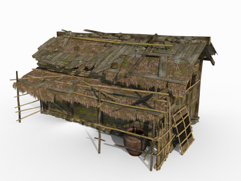 Antigas casas de madeira na &Aacute;sia Modelo 3D