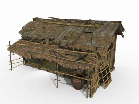Starożytne drewniane domy w Azji Model 3D