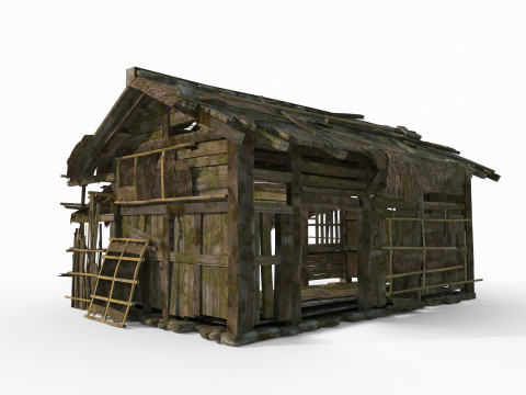 Antigas casas de madeira na &Aacute;sia Modelo 3D