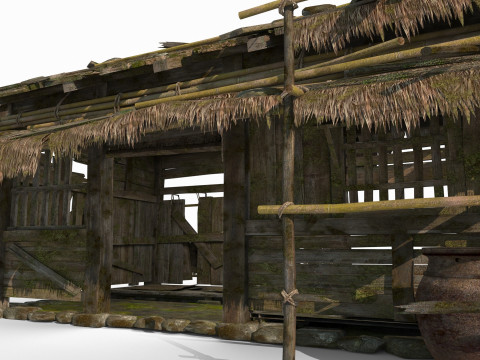 Antigas casas de madeira na &Aacute;sia Modelo 3D