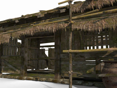 Starożytne drewniane domy w Azji Model 3D