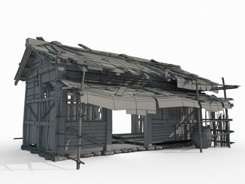 Antigas casas de madeira na &Aacute;sia Modelo 3D