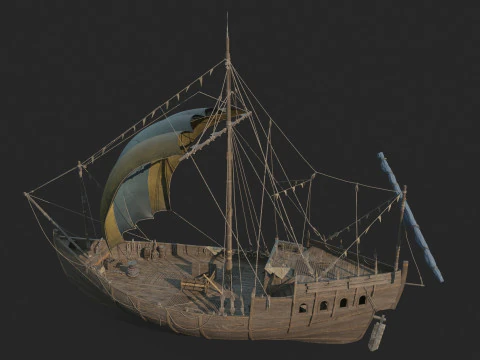 Medieval ancient water carrying sailboats 3D Model