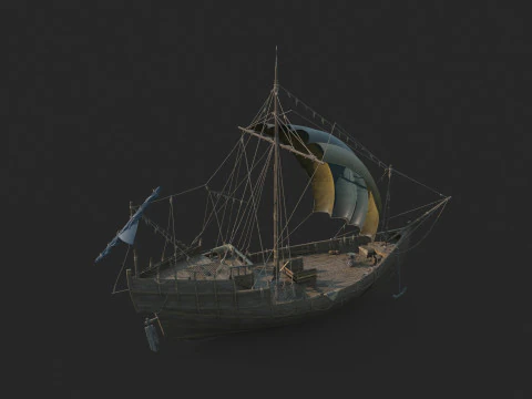 Medieval ancient water carrying sailboats 3D Model
