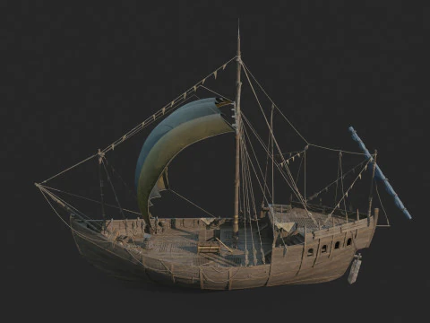 Medieval ancient water carrying sailboats 3D Model
