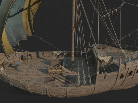 Medieval ancient water carrying sailboats 3D Model