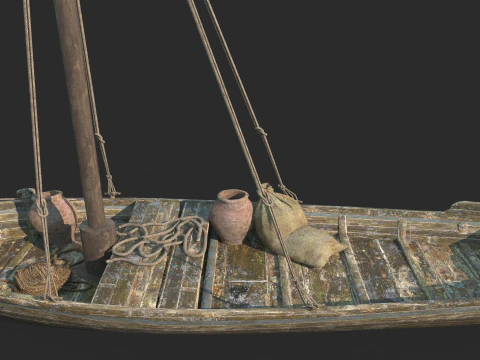 Perahu layar perahu kuno dan perahu kayu Model 3D