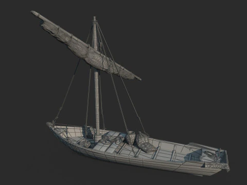 Perahu layar perahu kuno dan perahu kayu Model 3D