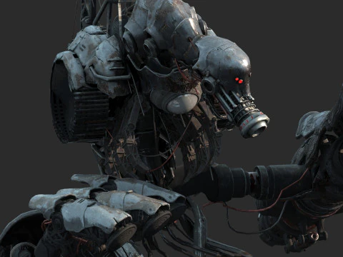 Future sci-fi apocalypse horror half body robot 3D Model