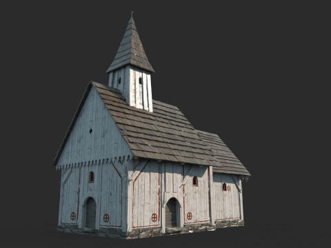 Igreja branca de arquitetura medieval Modelo 3D