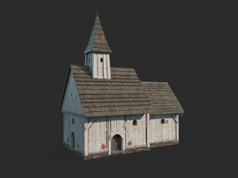 Gereja putih arsitektur abad pertengahan Model 3D