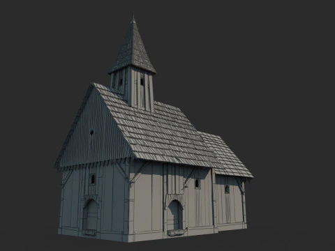 Gereja putih arsitektur abad pertengahan Model 3D