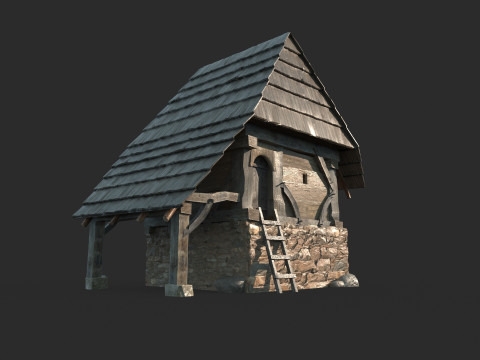 Celeiro de gr&atilde;os de arquitetura medieval Modelo 3D