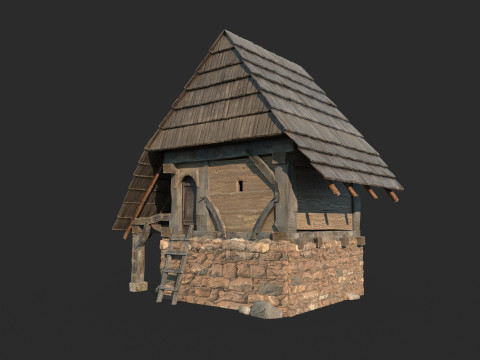Stodoła zbożowa o średniowiecznej architekturze Model 3D