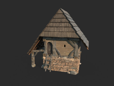 Stodoła zbożowa o średniowiecznej architekturze Model 3D