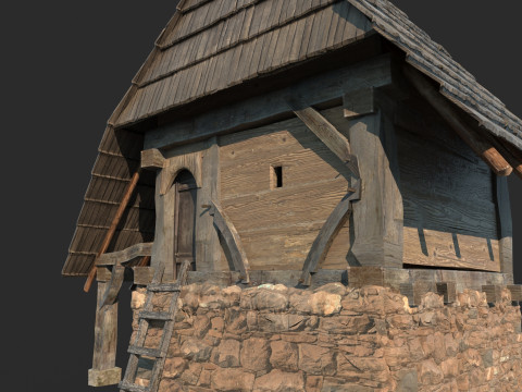 Stodoła zbożowa o średniowiecznej architekturze Model 3D