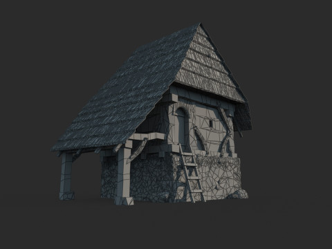 Stodoła zbożowa o średniowiecznej architekturze Model 3D