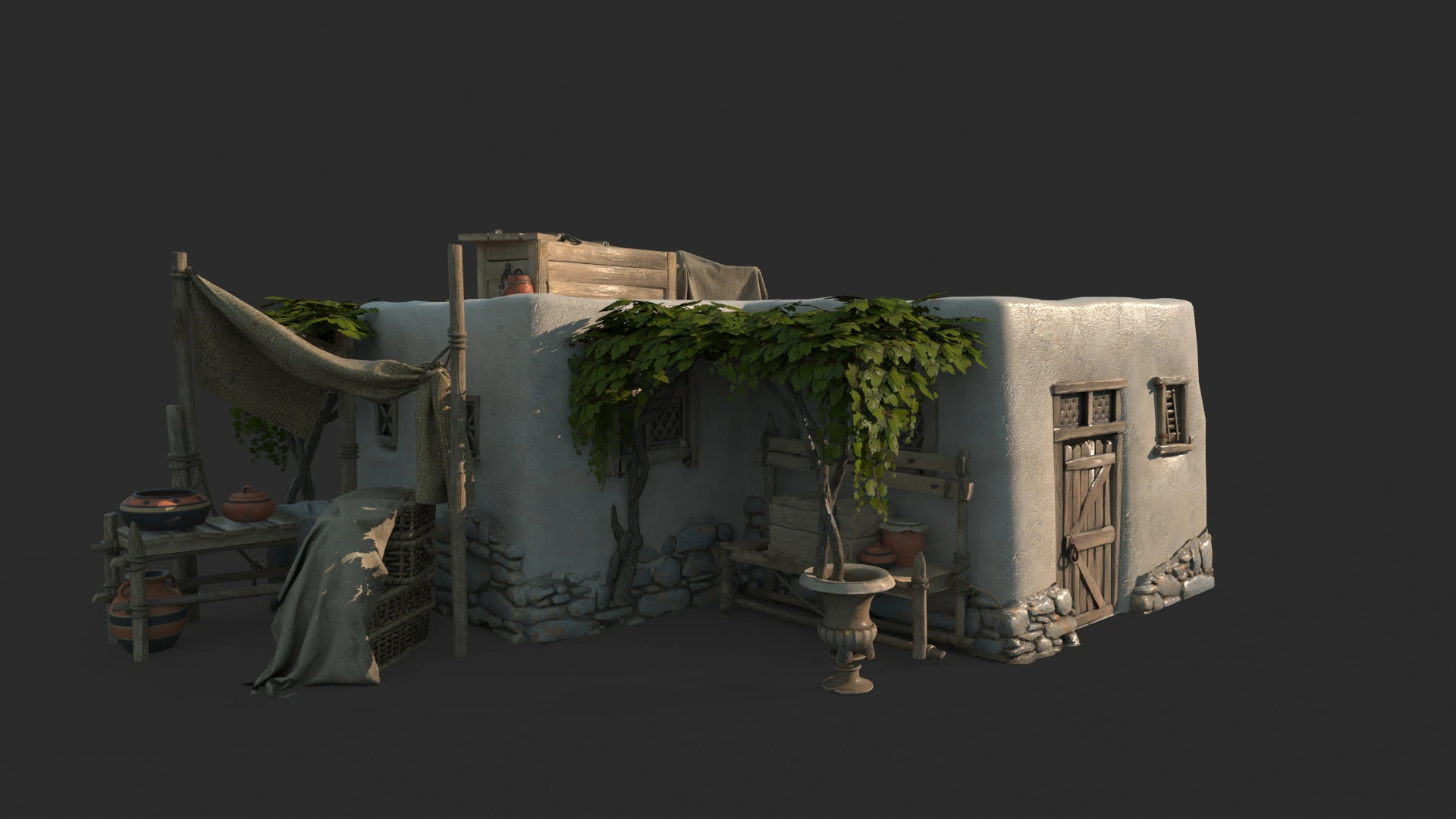 Bungalow dall'architettura medievale Modello 3D .c4d .max .obj .3ds .fbx .stl .blend