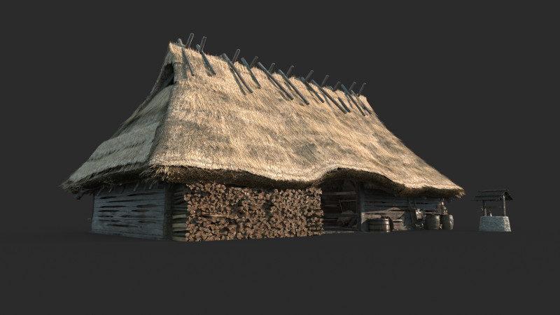 Średniowieczna architektura pokryta strzechą chata Model 3D .c4d .max .obj .3ds .fbx .stl .blend 