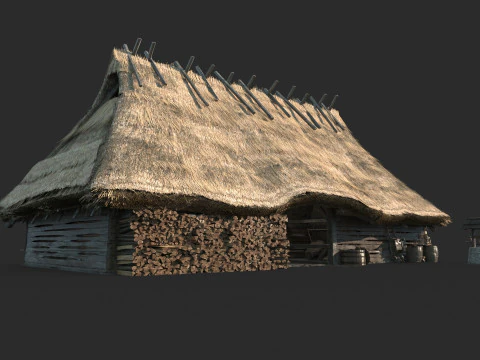 Pondok jerami berarsitektur abad pertengahan Model 3D