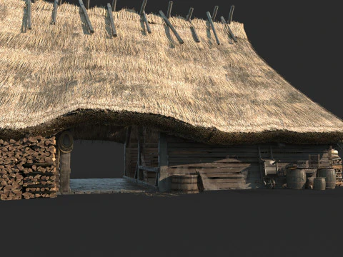 Średniowieczna architektura pokryta strzechą chata Model 3D