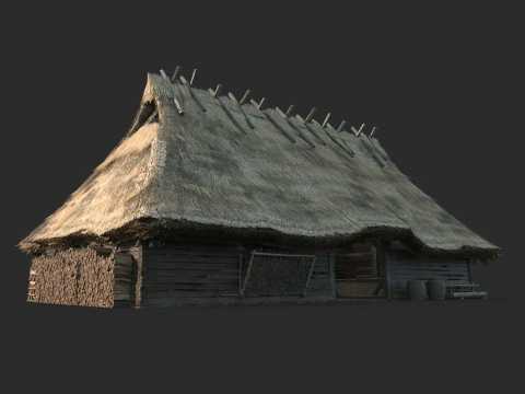 Średniowieczna architektura pokryta strzechą chata Model 3D